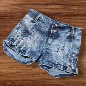 Denim Distressed Rhinestone Women Shorts